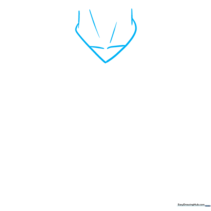 Pencil sketch showing the neck and V-neck shirt outline for an anime character.