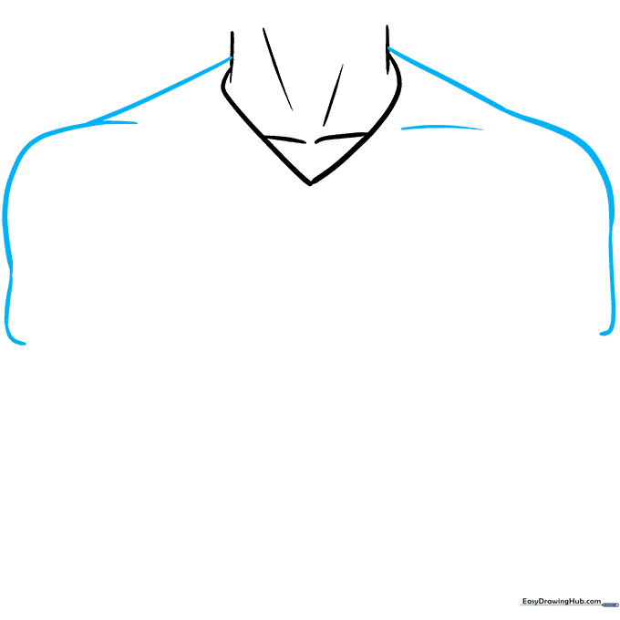 Adding rounded shoulder lines to the existing neck sketch.