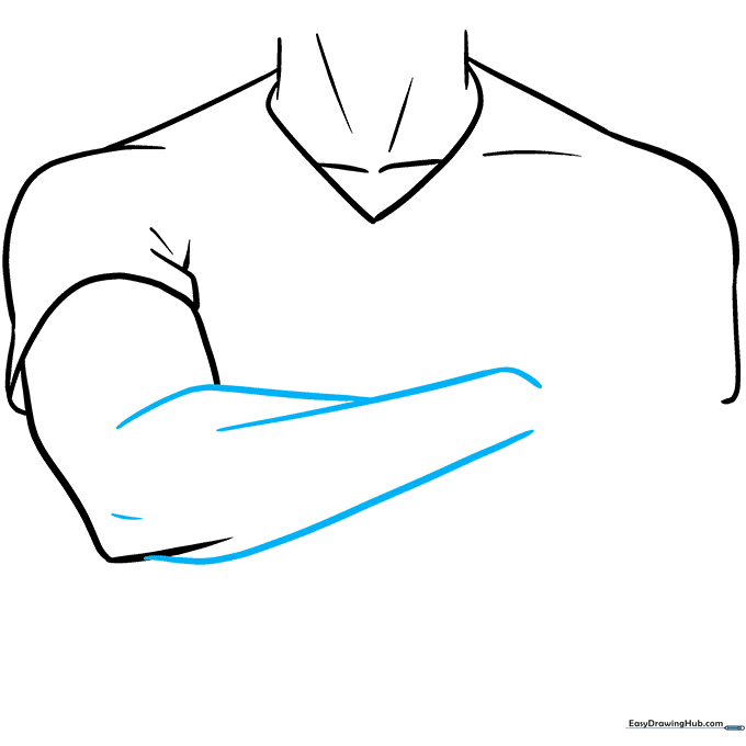 Adding forearm muscle contours to the anime character sketch.