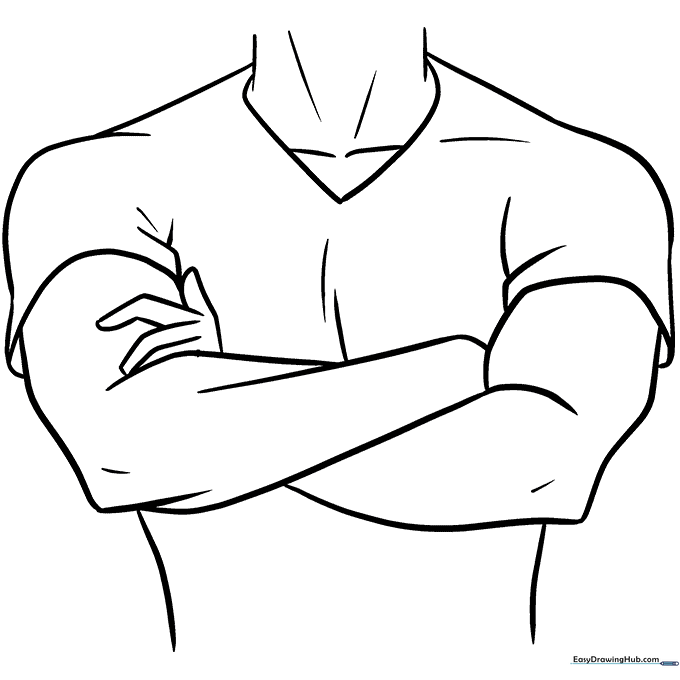 Fully colored anime character drawing showing muscular arms.