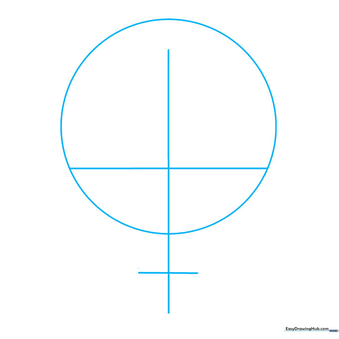 Pencil sketch showing a circle with vertical and horizontal guidelines for an anime head structure.