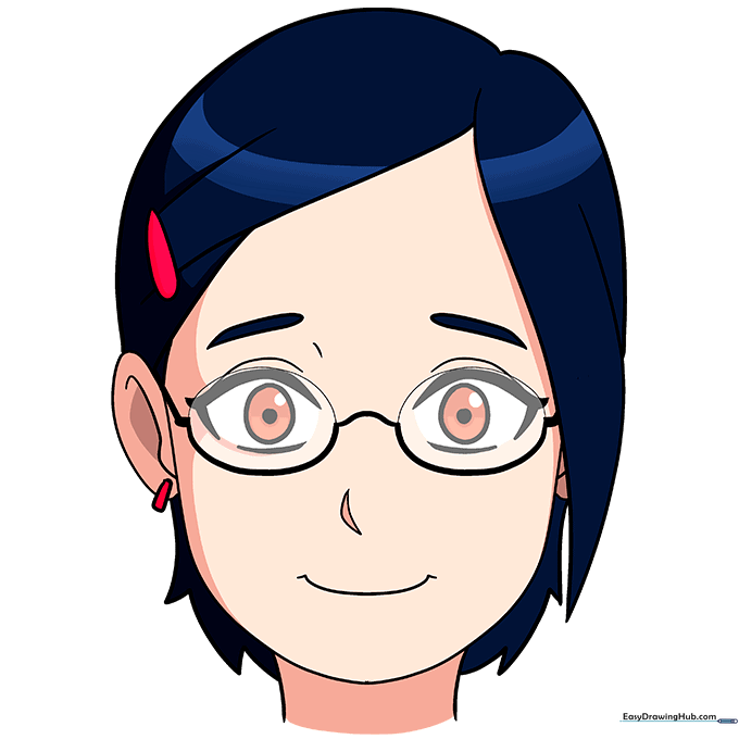 The finished anime character drawing, fully colored and shaded.