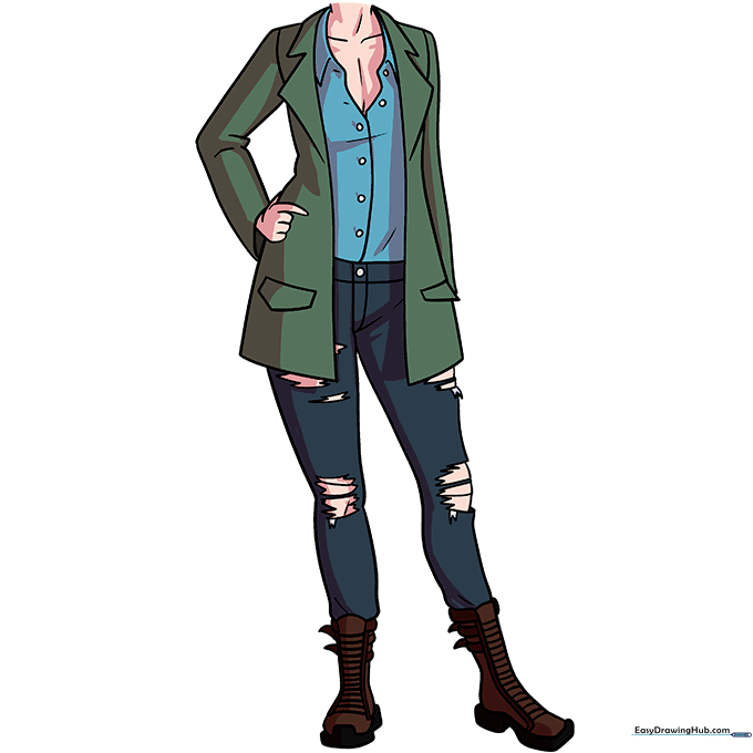 Final colored anime character outfit with shading and highlights.