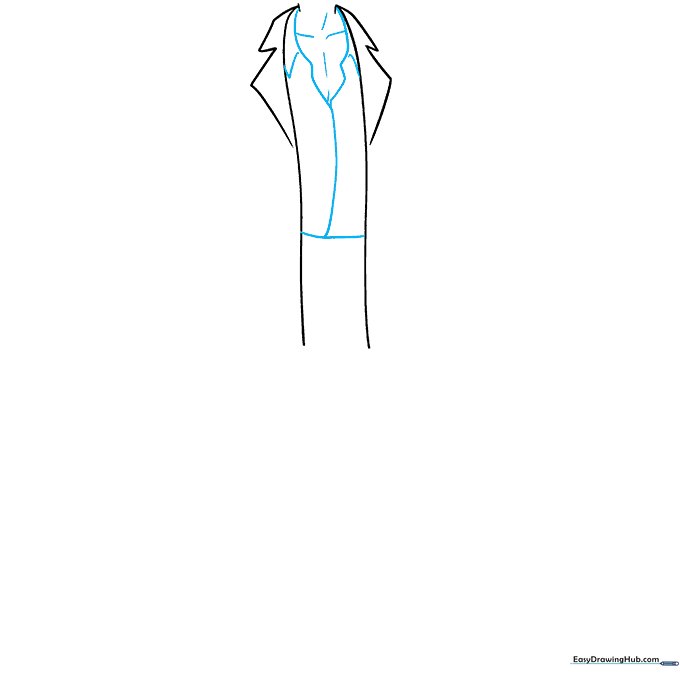 Drawing showing the addition of the inner blouse collar and neck details.