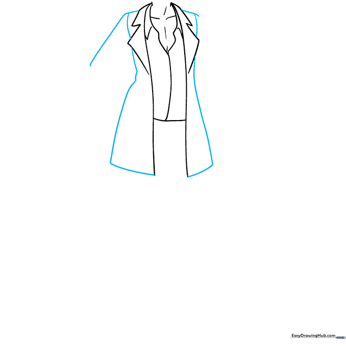 Drawing showing the outer edges of the jacket and the start of the sleeves.