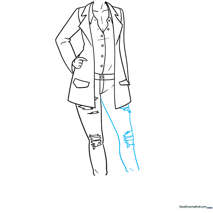 Drawing showing the second leg added to complete the lower body.
