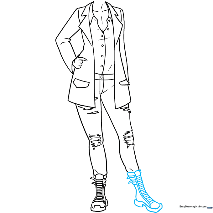Drawing showing the second combat boot in perspective.