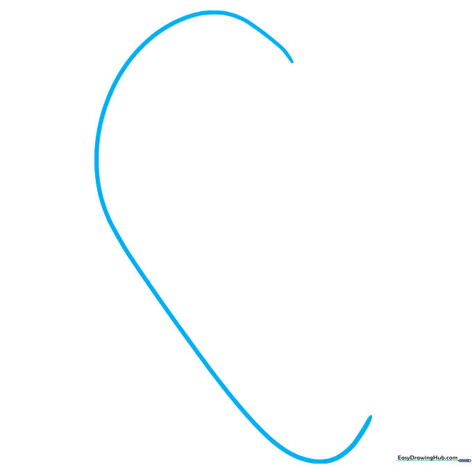 A light pencil sketch of a curved C-shape representing the outer edge of an anime ear.