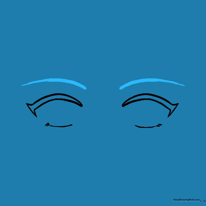 Drawing thick, expressive eyebrows positioned above the anime eyes.