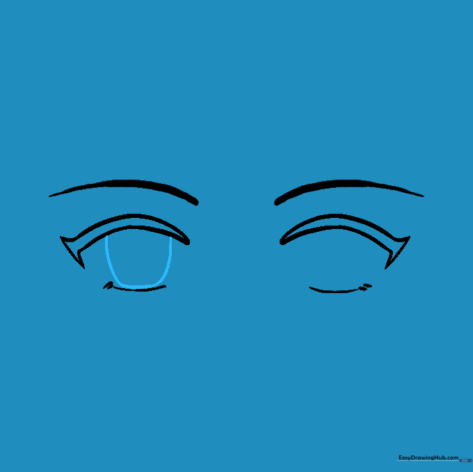 Adding a large, rounded iris shape inside the left eye.