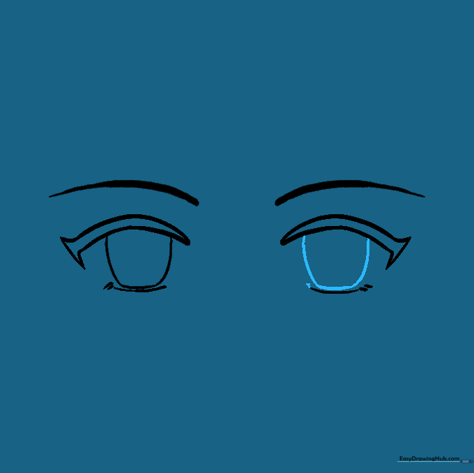Drawing a matching iris shape in the right eye for symmetry.