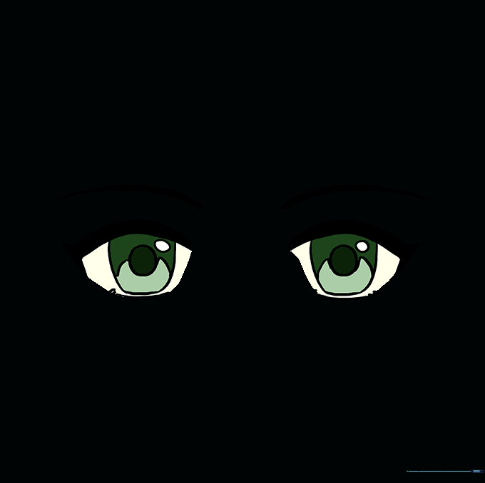 The final colored anime eyes drawing with vibrant colors and highlights.