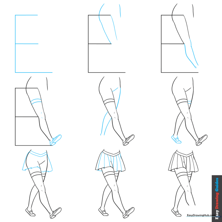 Finished anime female legs drawing with pleated skirt and shoes.