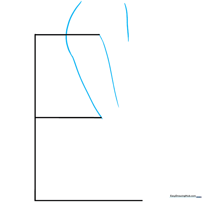 Sketching the initial curved outlines for anime female hips and upper thigh.