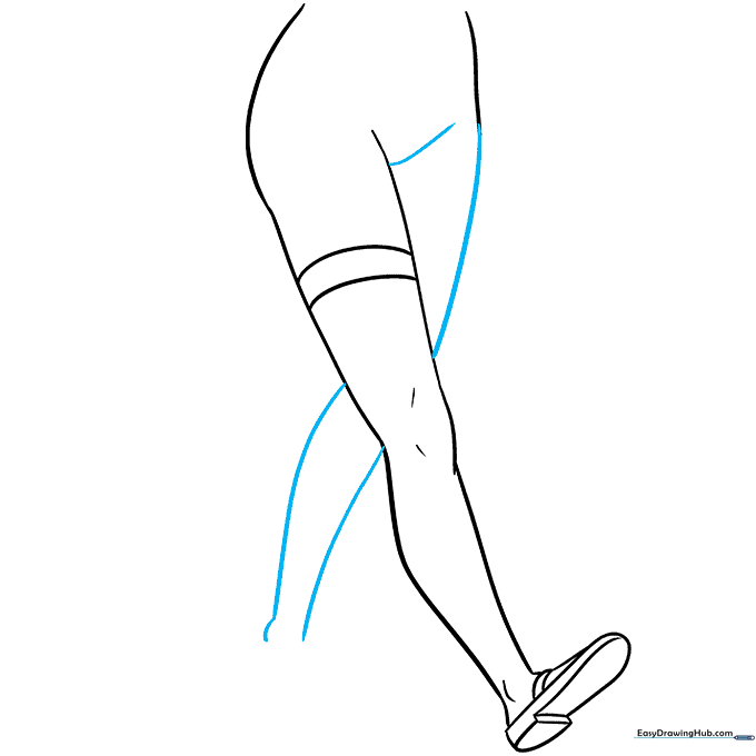 Sketching the second leg positioned behind the first for depth.