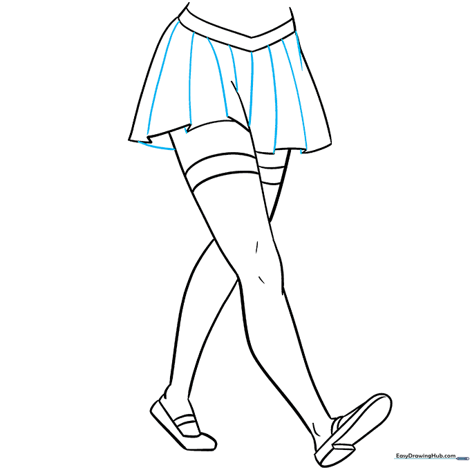 Adding vertical lines to the skirt to emphasize the pleated fabric texture.