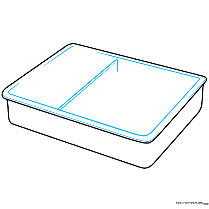 Bento box outline with internal dividers drawn to create separate food compartments.
