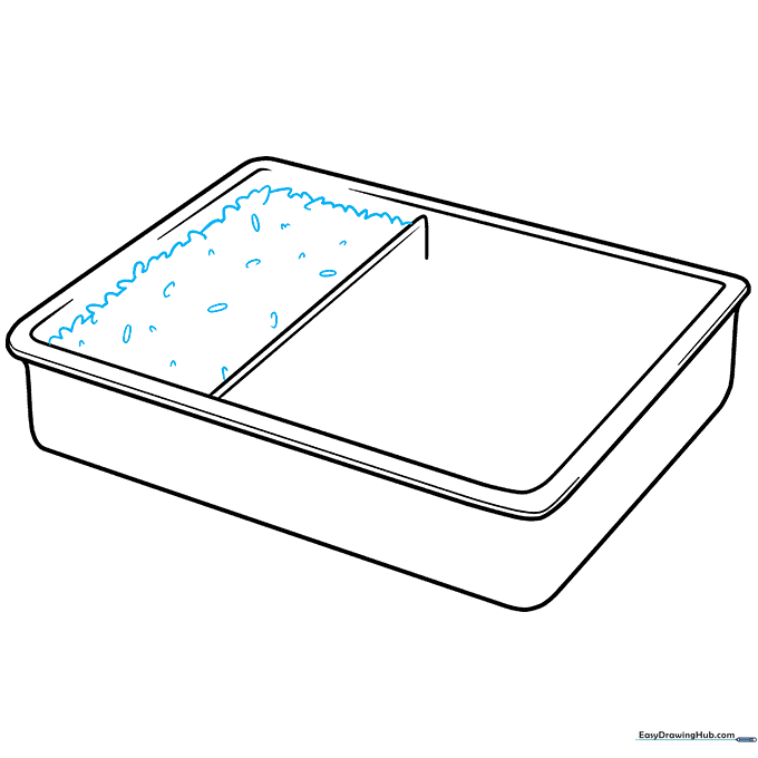 Close-up drawing of a bento compartment filled with rice grains represented by small ovals.