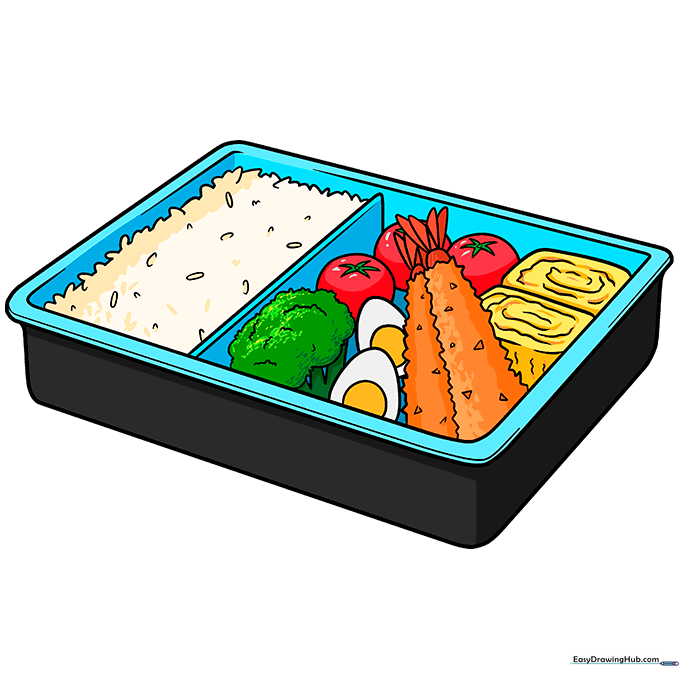 Finished, fully colored anime bento box illustration.