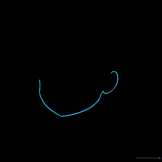 Drawing the jawline and ear shape connected to the base circle.