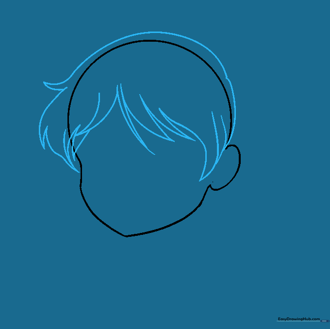 Adding triangular hair strands framing the face.