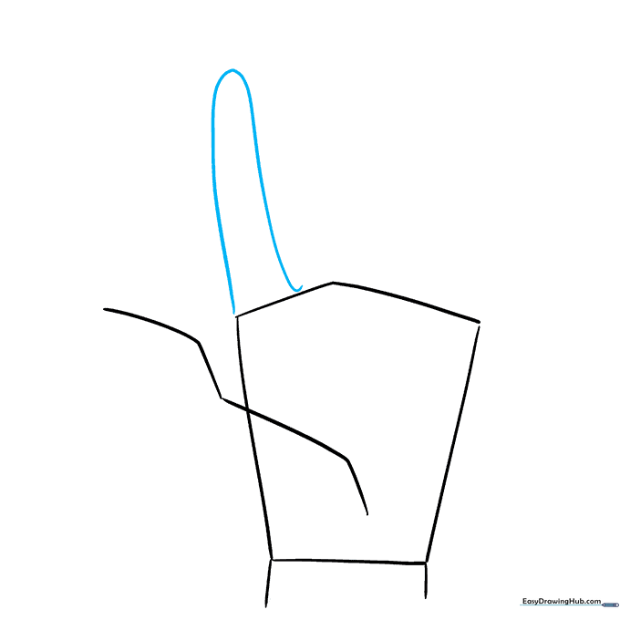 Adding a curved loop to the top of the pentagon to form the index finger.