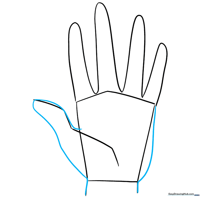 Refining the outer edges of the hand and wrist with smooth contour lines.