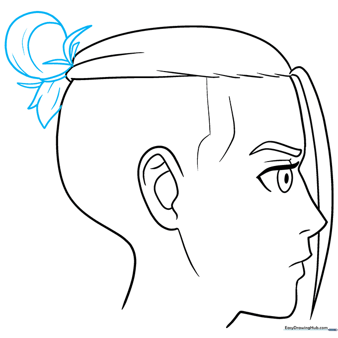 Adding a hair bun to the back of the anime character's head.