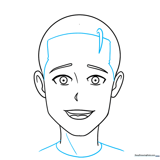 Cleaned up sketch showing the character's hairline, neck, and shoulders.