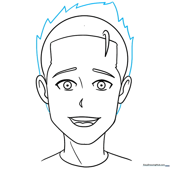 Adding stylized, spiky anime hair to the character's head.