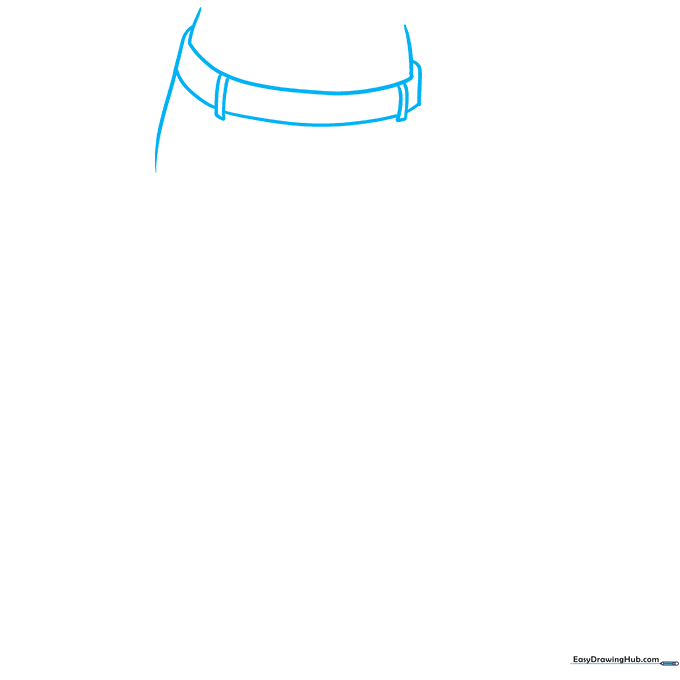 Pencil sketch showing the waistline, belt loops, and top of the pants for an anime character.