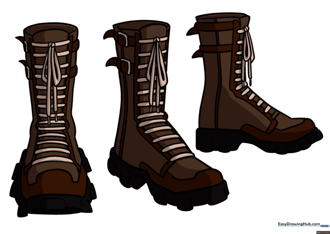 Final colored anime boots with shading and earth-tone palettes.