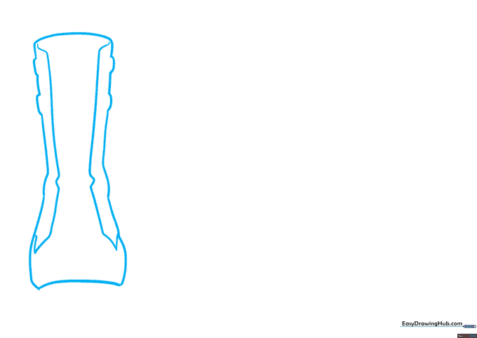 Sketching the basic outline of an anime boot shaft using light, curved pencil lines.