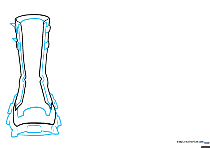 Adding the thick boot sole and toe box structure to the anime shoe sketch.