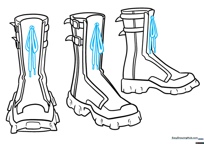 Sketching dangling laces on the anime boots to add movement.