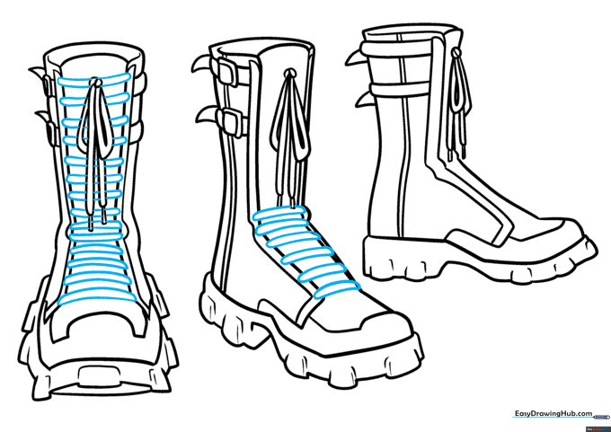 Adding crisscross lacing detail to the anime boot tongues.