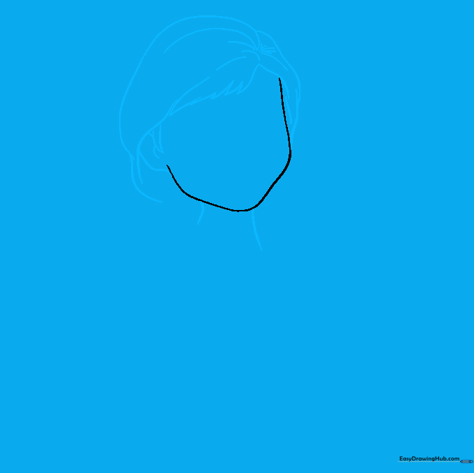 Sketch of Anna's hairline, ear, and neck structure.
