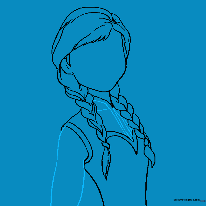 Refining the collar and adding the outline of Anna's arm.