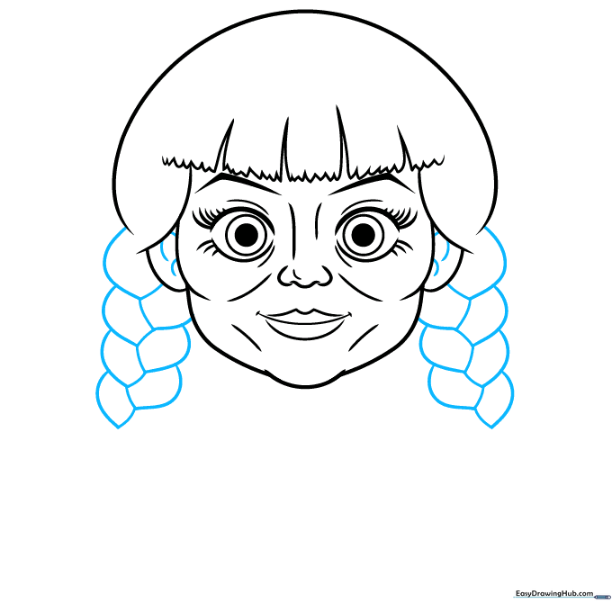 Sketching the braided hair using overlapping teardrop shapes.