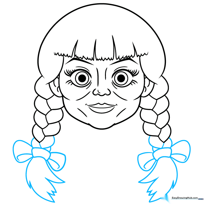 Adding bows to the ends of the braids and refining the hair texture.