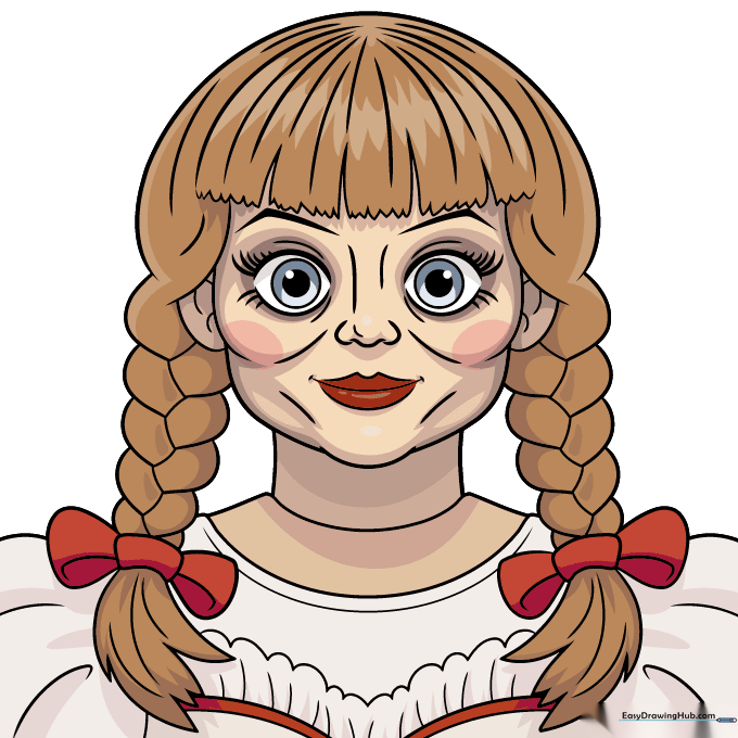 Final colored illustration of Annabelle with brown hair and red accents.