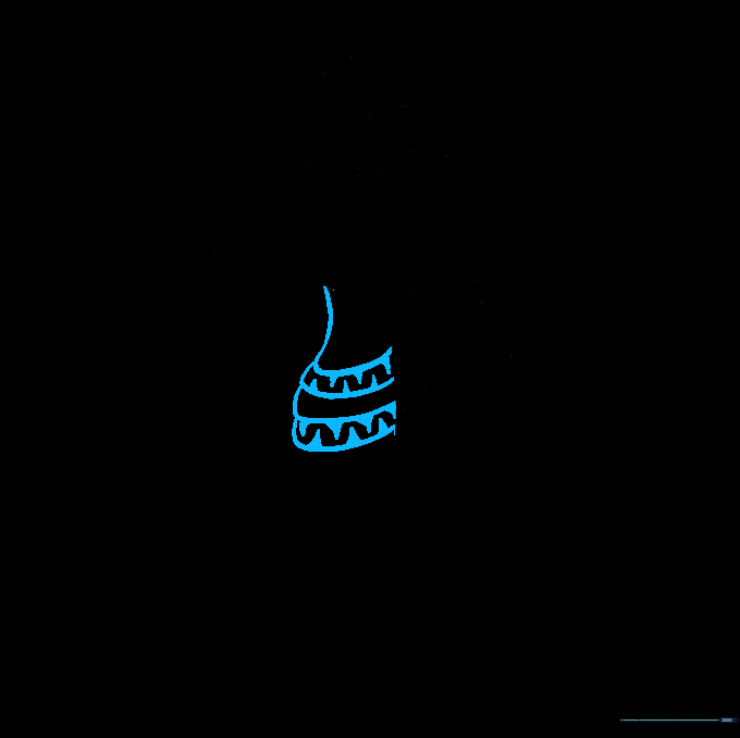 Sketching the neck and the detailed, patterned collar of the Anubis figure.