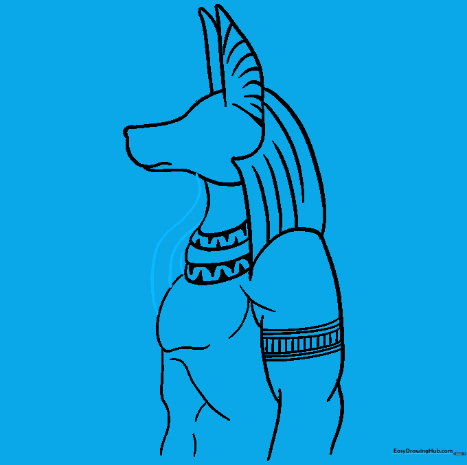 Finalizing the headdress drape falling from the jaw to the chest.