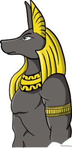 A vibrant, finished illustration of the Egyptian god Anubis, showcasing the completed drawing steps.