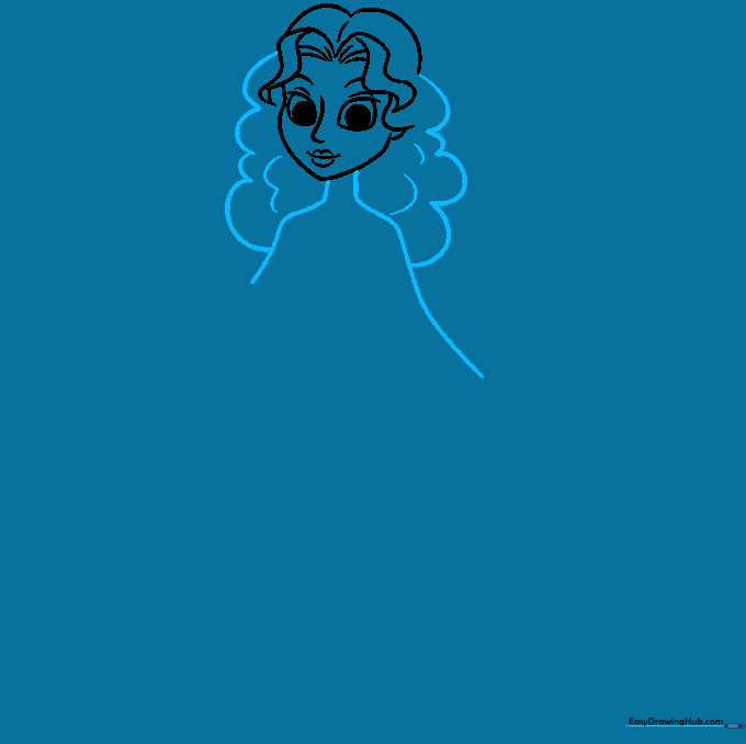 Sketch showing the neck, shoulders, and additional hair framing the face.