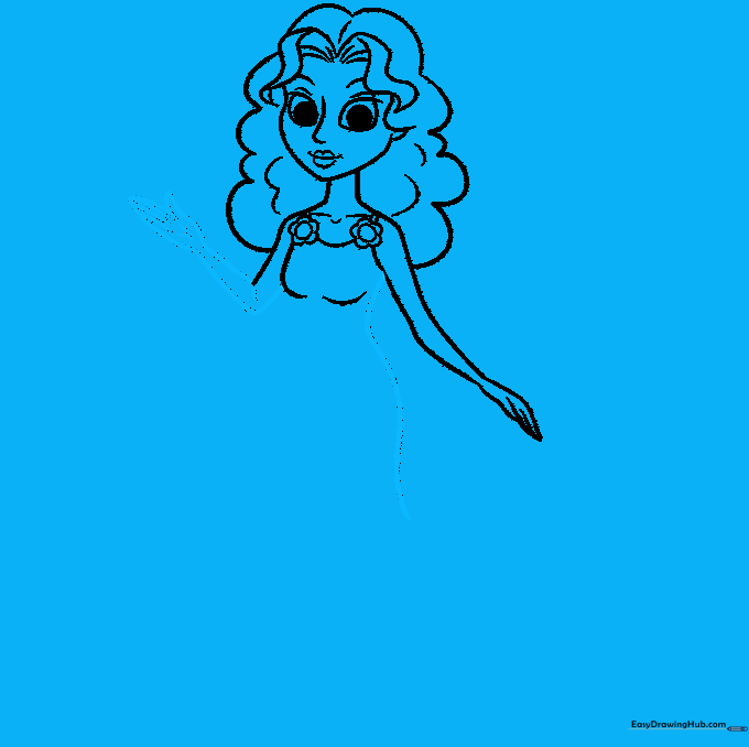 Drawing the arms and the start of the dress silhouette.