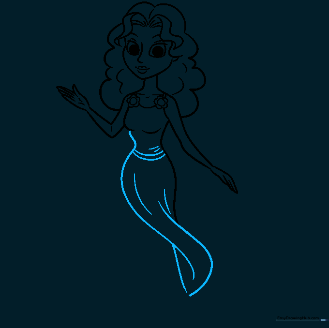 Completing the outline of the dress with waistline details.