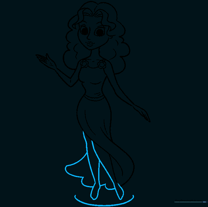 Adding the legs and the scalloped hem of the dress.