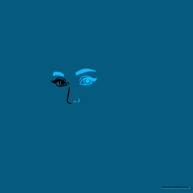 Sketch showing both eyes and eyebrows aligned with the nose.