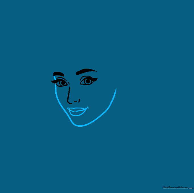 Outline of the chin, cheeks, and a smiling mouth.